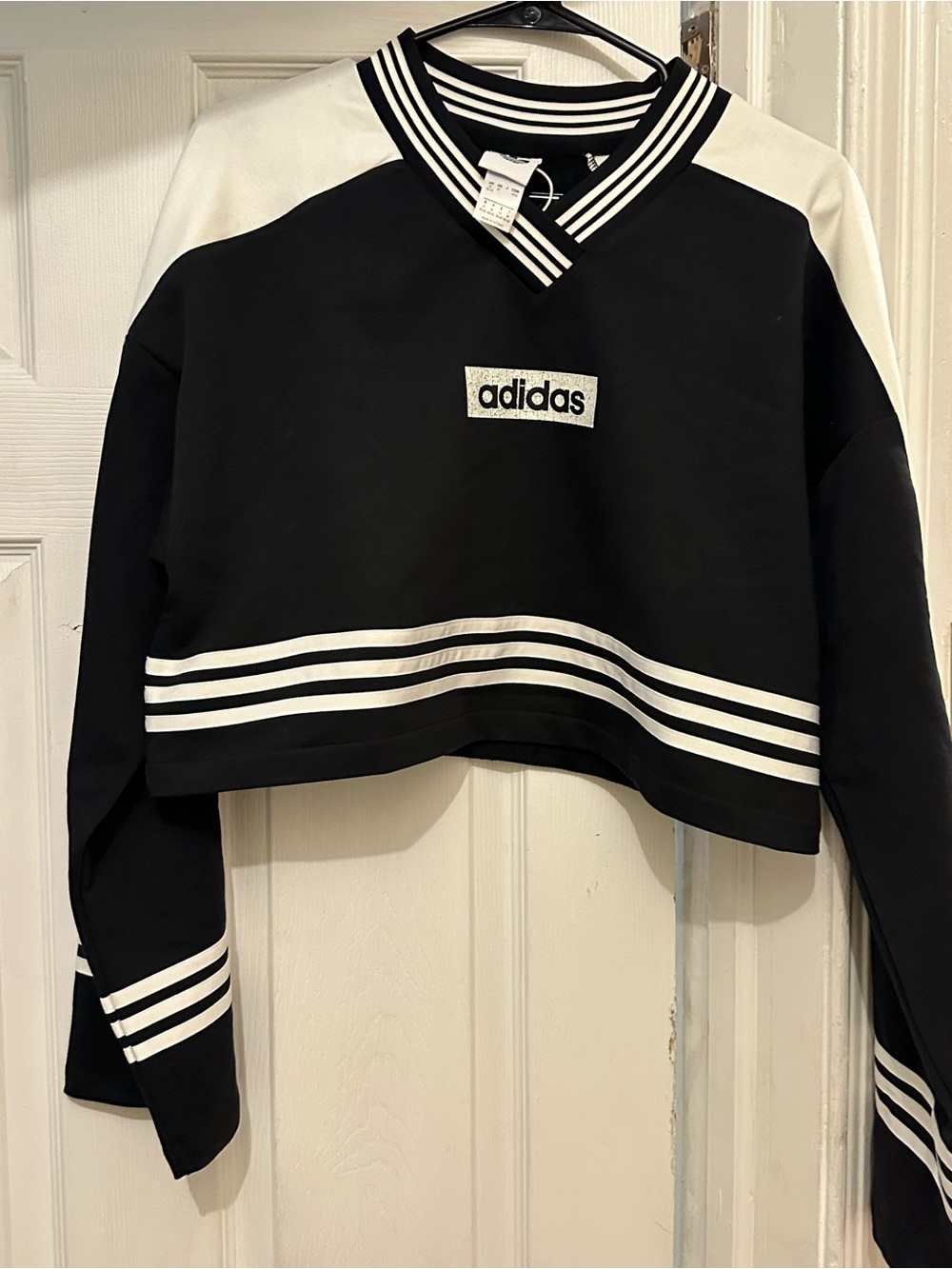 adidas Black & White Cropped V‑Neck Sweatshirt